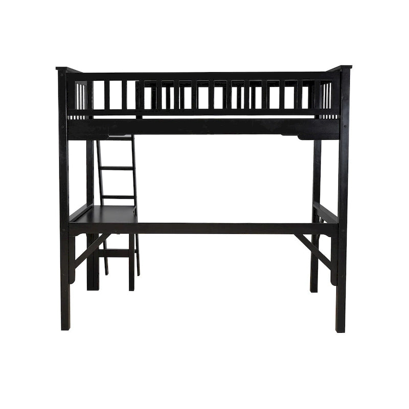 Lit mezzanine double en bois pour étude
