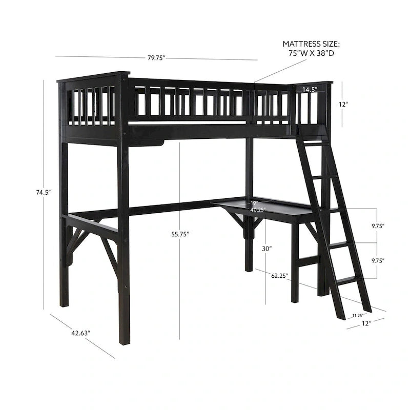 Wooden Twin Study Loft Bed